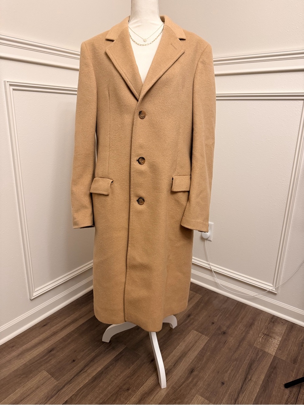 Source Unknown Women's Camel Single-Breasted Long Wool Coat